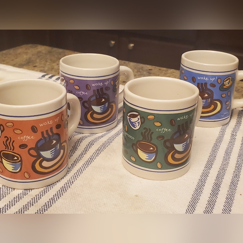 Set Of Four Adorable Small Espresso Or Coffee Mini Mugs, Mini Cups